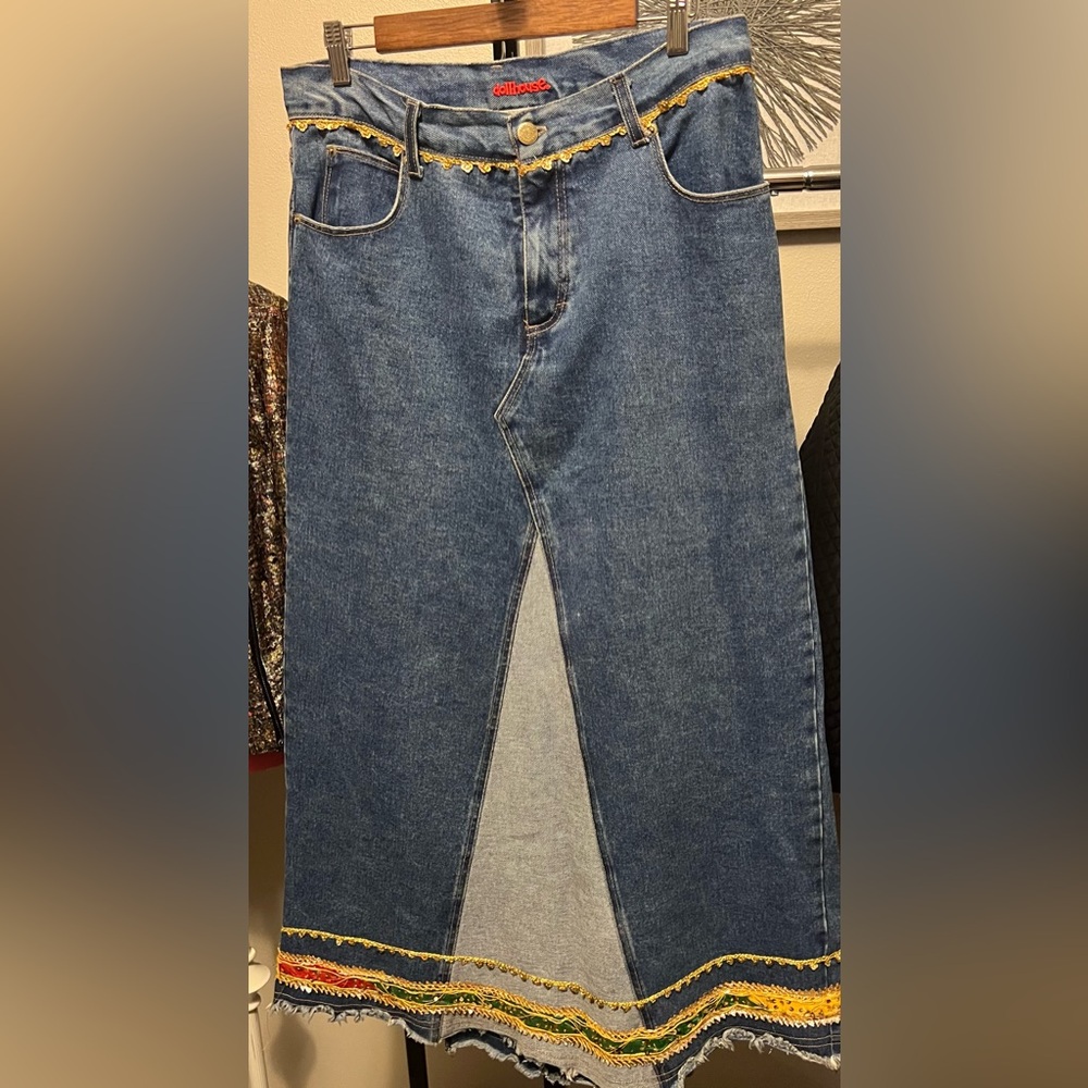 DOLLHOUSE Denim Maxi Skirt with Colorful Trim Size 13/14